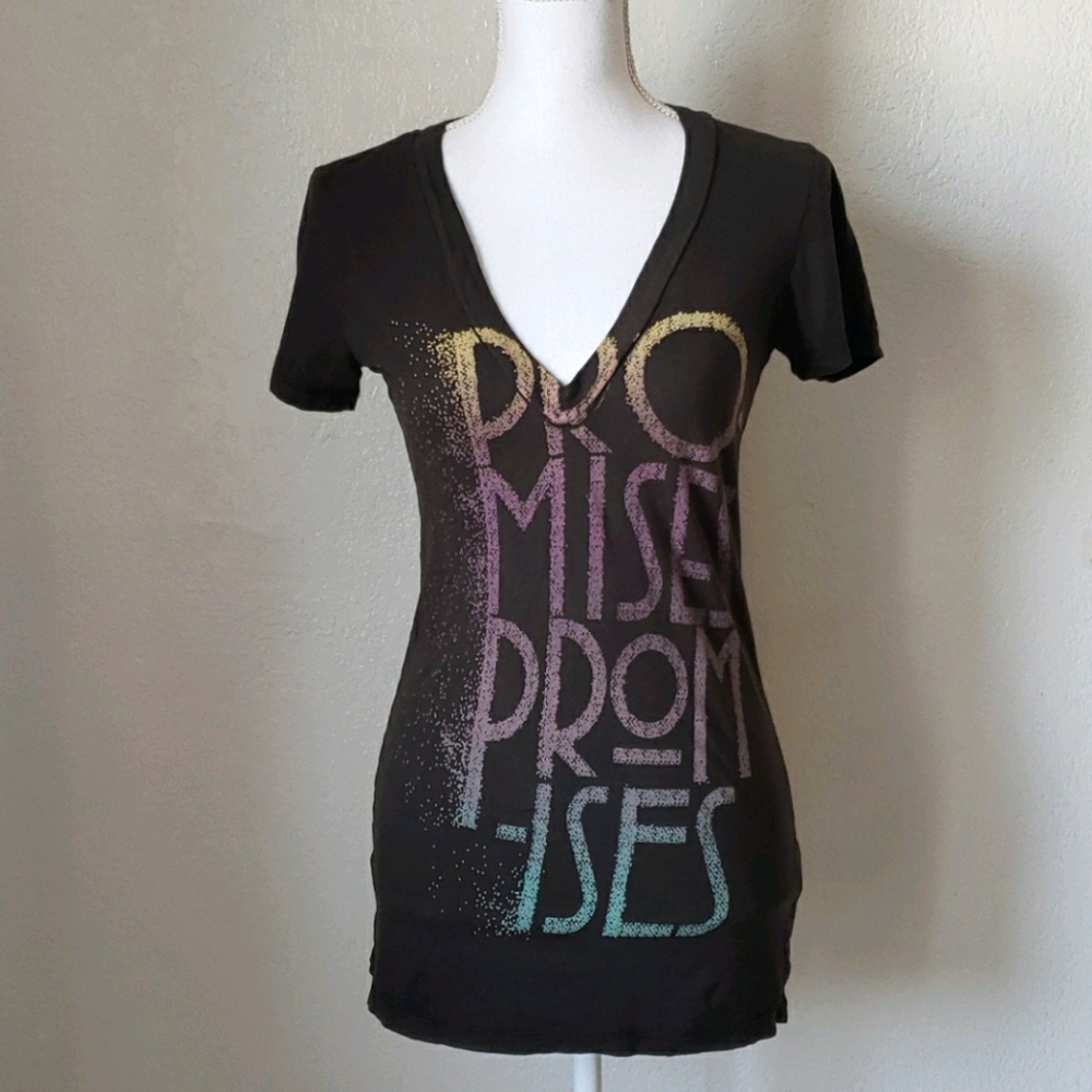 Long Graphic V Neck Tee Shirt, Women